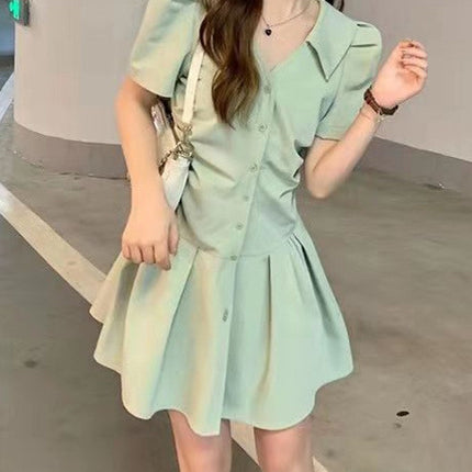Green Polo Shirt Dress Women's Summer 2024 New Niche Design High-grade Tight Waist Slimming Elegant Skirt
