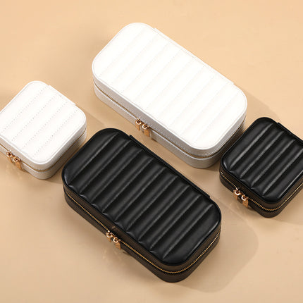 Striped Metal Zipper Jewelry Box with Mirror Jewelry Ring Necklace Storage Box Multifunctional Portable Jewelry Box