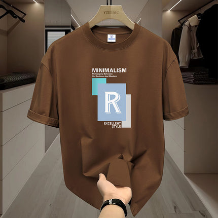 Pure Cotton Short-sleeved T-shirt Men's Round Neck Loose Fashionable Ins Printed Inner Top Men's T-shirt Top Base Shirt