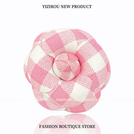 Camellia Brooch with High-Quality Plaid Fabric for Summer and Autumn, Versatile Pin Brooch for High-End Clothing and Bags
