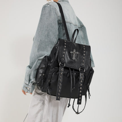 Large Capacity Backpack for Women 2026 New Style Cross-Studded Casual Unique Niche Student Backpack