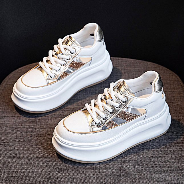 Thick-Soled Genuine Leather Hollow-Out Sneakers for Women, 2026 Summer New Arrivals, Height-Increasing Mesh Breathable Sports Casual Sandals
