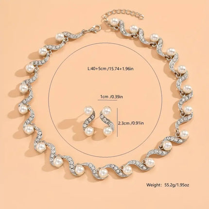 Factory Direct batch cross-border European and American Foreign trade new S-shaped alloy pearl necklace earrings Women's Light luxury niche clavicle chain