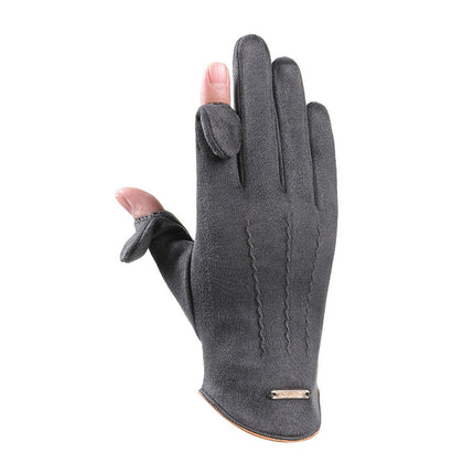 Warm Gloves for Autumn and Winter, Men's and Women's Models, Soft, Windproof, Cold-Proof, Non-Slip, Fingerless, Suede Full-Finger Cycling Gloves
