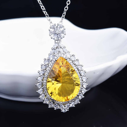 Europe and the United States cross-border e-commerce best selling fashion water droplets color treasure pendant necklace luxury super flash yellow diamond female x6652