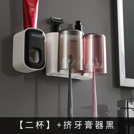 Wall-mounted toothbrush holder toilet non-perforated toothpaste toothbrush storage rack transparent mouthwash cup brushing cup suit