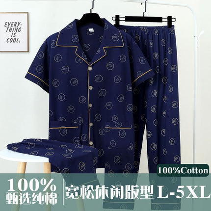 Pure Cotton Men's Pajamas Three-Piece Summer Short-Sleeved Pants Home Wear Men's Casual Thin Suit