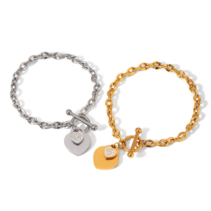 European and American Cross-Border Ot Buckle Heart-Shaped Pendant Stainless Steel Bracelet for Women, Non-Fading, High-End Heart Jewelry, Titanium Steel Jewelry