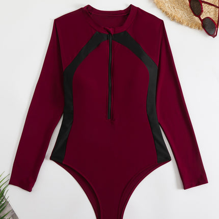 2025 New European and American Sexy Racing Surfer Color-matching one-piece zipper tight-fitting slim swimsuit swimsuit Amazon