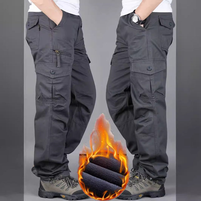 Overalls Men's Autumn and Winter fleece-lined Thickened Trendy Brand plus size Casual Pants Straight-Leg Loose Wide-Leg Winter Pants