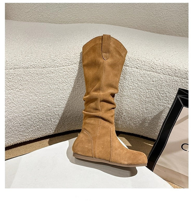 Cowhide Birkenstock-Style Long Boots 2025 Autumn and Winter New Style Pleated Boots Birkenstock Slim Boots Riding Boots Stretch Boots
