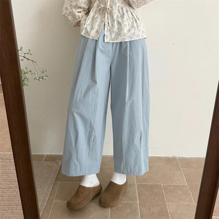 Summer New Popular Japanese-Style Paper Pants for Women, Thin and Loose, Pear-Shaped Body, Petite, Cropped Wide-Leg Pants