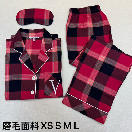 2025 Big-Name Catwalk Export Brushed Cotton Long-Sleeved Women's Pajamas Printed Casual French Outer Wear Home Clothes with Eye Mask