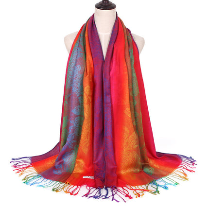 Ethnic Style Women's Vintage Jacquard Scarf Jacquard Cotton Feather Travel Spring and Autumn Long Shawl Warm Air Conditioning D01