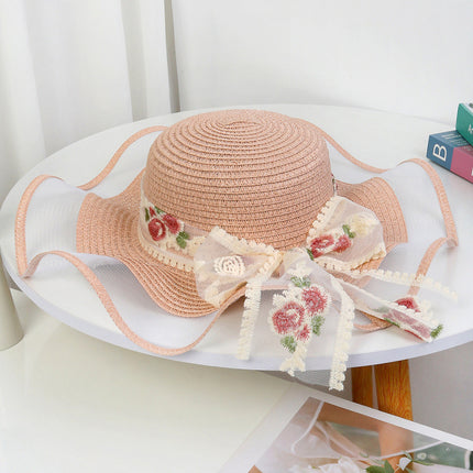 [Great Value] French Style Socialite Flat Top Hat 2025 New Summer Elegant Pearl String Sunshade Woven Straw Hat