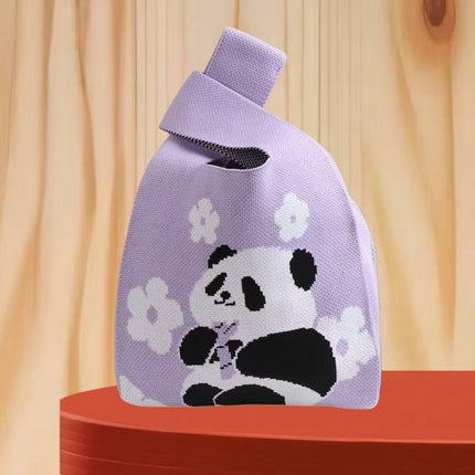 Panda New Knitted Bag Women's Handbag Wide Hand Gift Back Gift Bag Cute Panda Knitted Bag Hand Gift