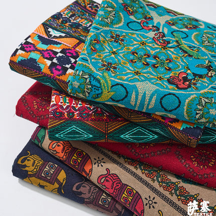 Hemp Cotton Digital Printed Fabric Yunnan Lijiang Retro Bohemian Fabric Hotel Pillow Bar Tablecloth