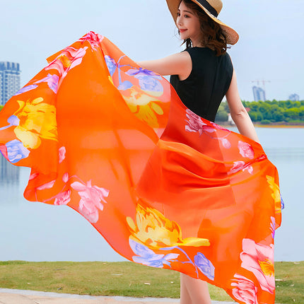 Seaside Sunscreen Silk Scarf Imitation Silk Scarf Spring and Summer Joker High-grade Printed Beach Scarf Silk Scarf Shawl Wholesale