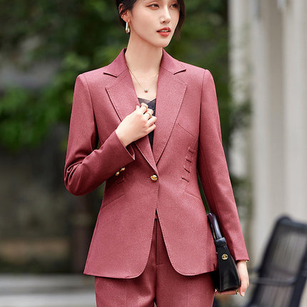 Spring and Autumn Ladies suit 2024 New Western Style Light Luxury Long Sleeve Suit Pink Business Wear Elegant Goddess Fan Dress