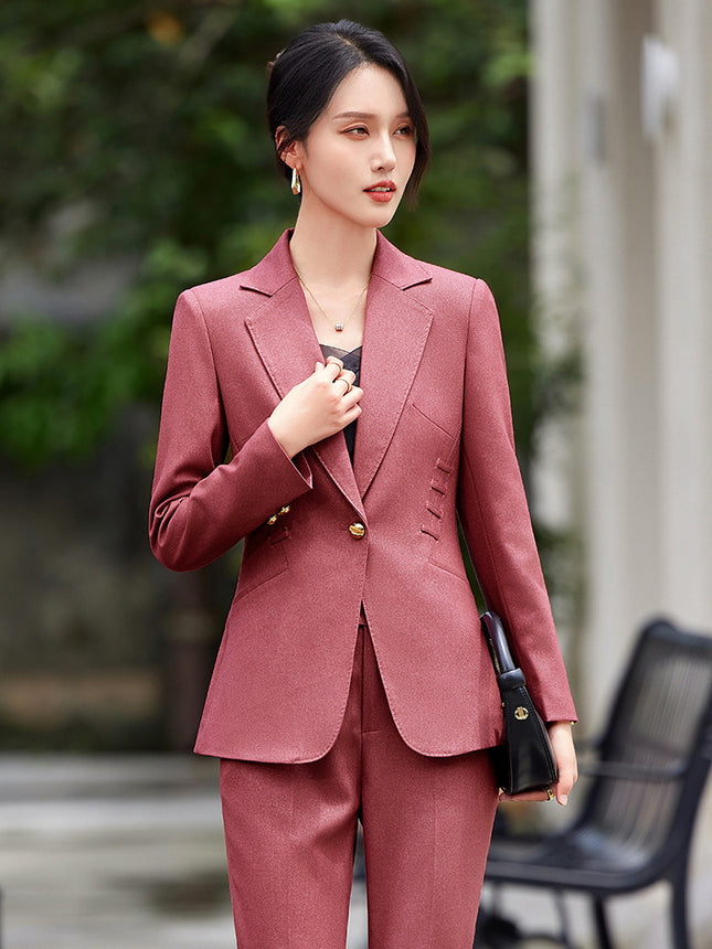Spring and Autumn Ladies suit 2024 New Western Style Light Luxury Long Sleeve Suit Pink Business Wear Elegant Goddess Fan Dress