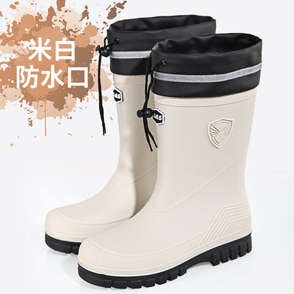 2026 New Cross-Border Korean and Japanese Waterproof Rubber Shoes, Fashionable Water Shoes, Outdoor Non-Slip Mid-Calf Fleece-Lined Men's Rain Boots