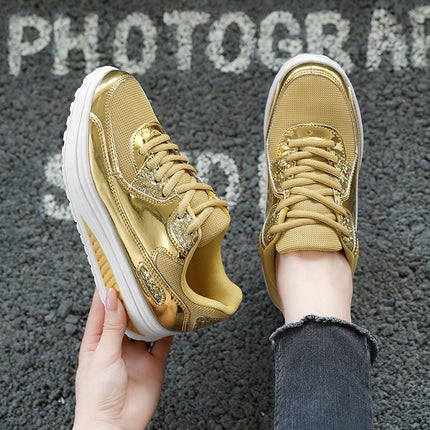 Cross-Border Rocking Shoes Trendy Gold Mirror Glossy Shoes Casual Shoes Outdoor Large Size Women's Shoes Sequined Thick Sole New Style
