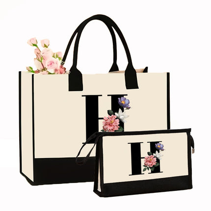Cross-border Hot-selling Canvas Shoulder Bag Cosmetic Case Bag Contrast Printed Portable Zipper Clutch Bag Storage Case