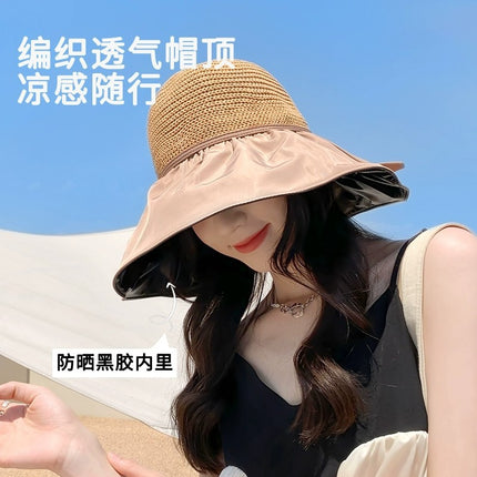 Foldable Storage Vinyl Fisherman Hat Women's Anti-Uv Upf50+ Sun Protection Hat Covering Face Large Brim Summer Sun Hat