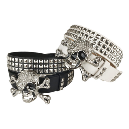 Big Skull Hip Hop Alloy Rivet Square Beads Pyramid Distinctive Belt Women's All-match Decorative High-grade Sense Belt
