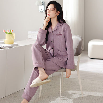 Chun Baifen Mother Pajamas Women's Autumn and Winter Middle-aged and Elderly Air Cotton Thickened plus size Outer Wearing Sandwich Home Clothes