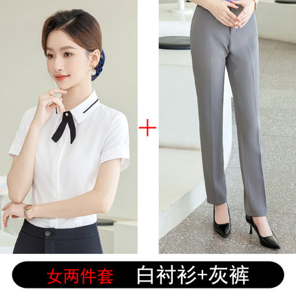 Men's and Women's Professional Shirts Hotel Front Desk Attendant Work Clothes Temperament ktv Catering Salesperson Work Clothes Summer