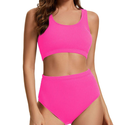 2024 Solid Color Pit Cross-border Foreign Trade New Slim-fit Swimsuit Split High Waist Vest with Chest Pad Swimsuit