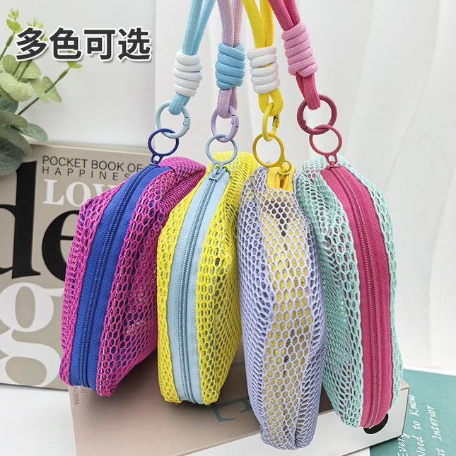 Cross-Border Dopamine Grid Tofu Bag Storage Bag Portable Coin Purse Mesh Small Makeup Bag Storage Pouch Small Bag