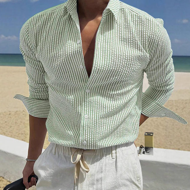 2025 Men's Casual Striped Shirt Long Sleeve Korean Style Shirt Light Business Casual Wear