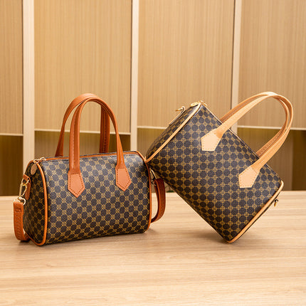 2023 New Boston Women's Bag Retro Contrast Printed Handbag Shoulder Crossbody Pillow Bag Wholesale