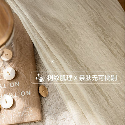 French Cream Chenille Curtain for Living Room Advanced Light Luxury Bedroom Semi-Shaded Thickened Modern Simple Wood Grain