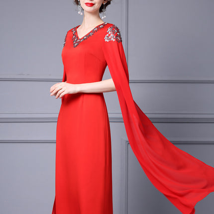 Elegant Goddess Style Evening Gown Long Dress with Light Luxury Handmade Sequins V-Neck Bodycon Dress 2026 Spring Collection