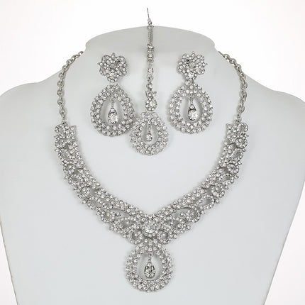 European and American Accessories Exaggerated Retro Necklace Set Women's Luxury Crystal Banquet Dress Accessories Clavicle Chain Three-Piece Set