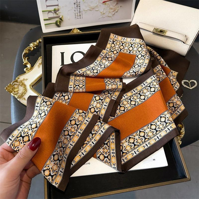 New Silk scarf women's long printed two-color spring and summer versatile ribbon South Korea decorative small scarf narrow thin scarf hair band