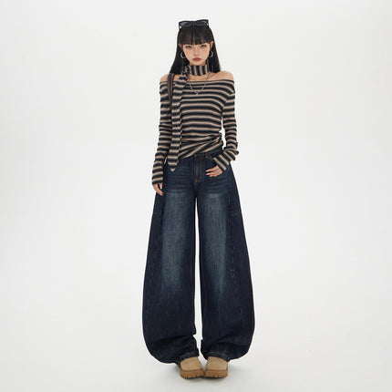 Raccoon House # American Retro Loose Wide-Leg Pants Autumn and Winter New Versatile Scimitar Pants Drapey Scimitar Floor-Length Jeans