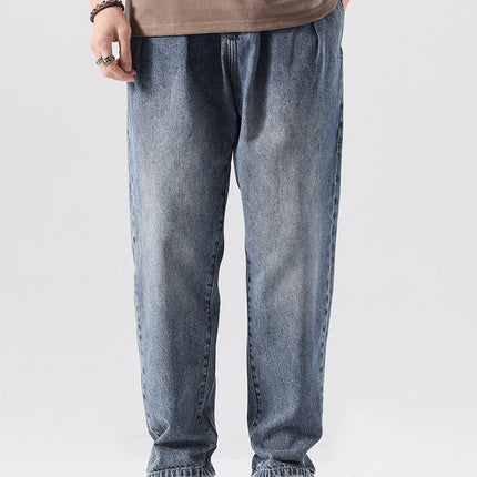 American Retro Floor-Length Drapey Jeans for Men, New Spring and Autumn Style, Loose Straight High Street Fashion Casual Pants