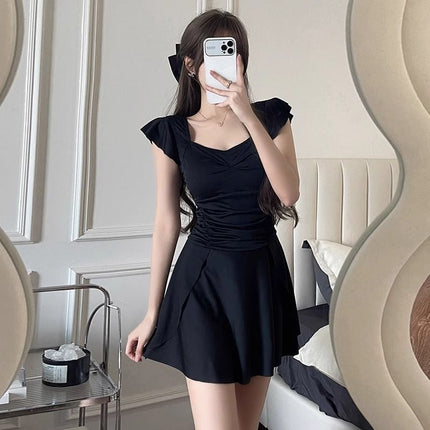 New Swimsuit Women's One-Piece Skirt Style Simple Pure Lust Style Conservative Slim Dress Hot Spring Fashion Vacation Swimsuit