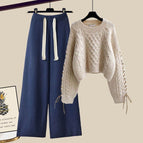 Khaki sweater + blue casual pants [two-piece set] / M [recommended 40-50kg ]