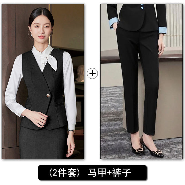High-End Professional Suit Women's Long-Sleeved New Vest Skirt Bank Manager Business Formal Wear Hotel Front Desk Work Clothes