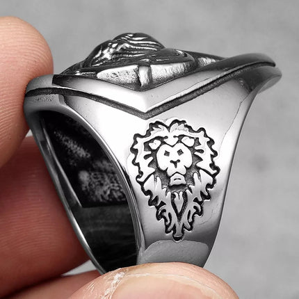 Cross-Border Popular Alloy Ring Retro Shield Lion Head Viking Warrior Men's Ring Manufacturer Wholesale