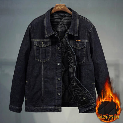 Fertilized Extra Large Elastic Loose Denim Coat fleece-lined Thickened plus size Men's Winter Jacket Warm Quilted Top