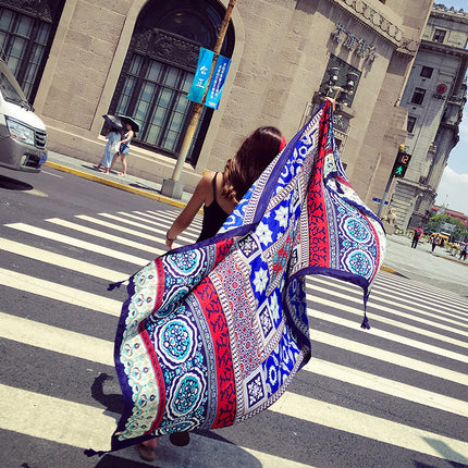 Ethnic Style Scarf, Sun Protection Shawl for Women, Yunnan Qinghai Grassland Travel Wear Silk Scarf, Seaside Beach Towel, Thin Style