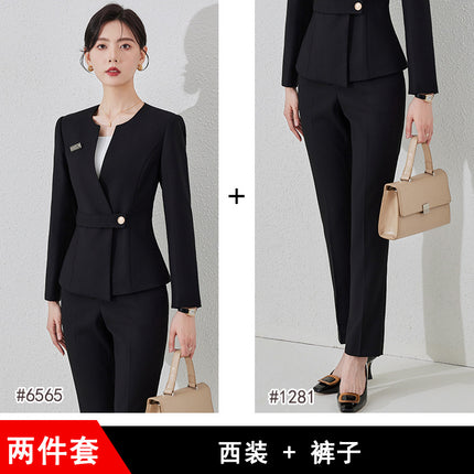Black Suit suit Women's Spring and Autumn New Professional Fortress Jewelry Gold Shop Tooling Front Desk Reception Sales Work Clothes