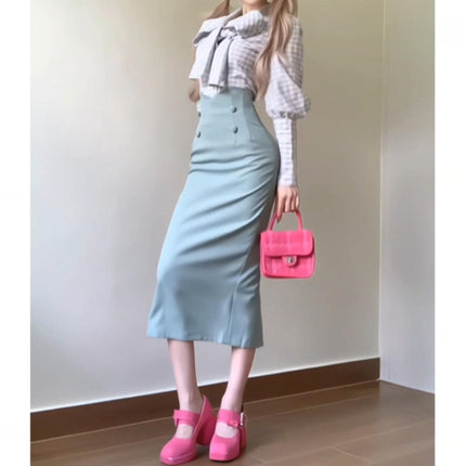 2026 Spring and Autumn Outfit: High-End Style Set with French Long-Sleeve Shirt and Bodycon Skirt Two-Piece Set