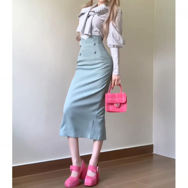 2026 Spring and Autumn Outfit: High-End Style Set with French Long-Sleeve Shirt and Bodycon Skirt Two-Piece Set